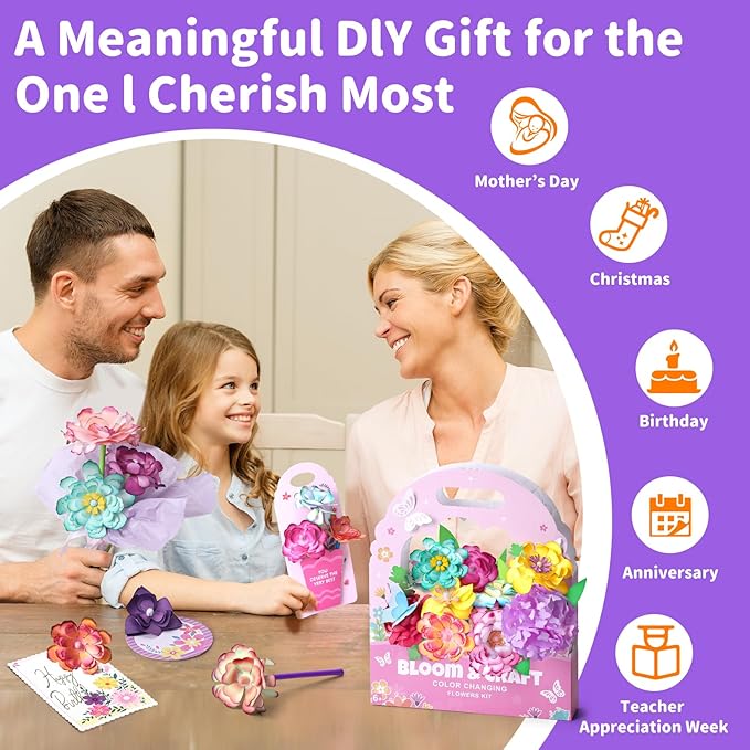 Creative Color-Changing Paper Flower Kit for Kids – DIY Flower Marking Kit Toys, Art & Science Craft Gift for Ages 6 7 8 9 10 11 12