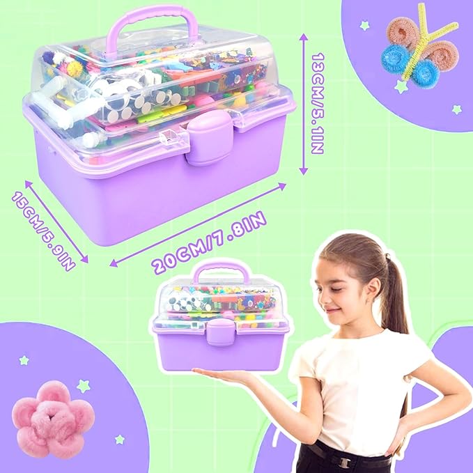 ZEIZHUBN Arts and Crafts Supplies for Kids Crafts Kit with Pipe Cleaners DIY Crafts for Kids Art School Supplies Materials All in Crafting Box Craft Supply Set Gifts for Kid Girls Boys Age 4-8, 8-12
