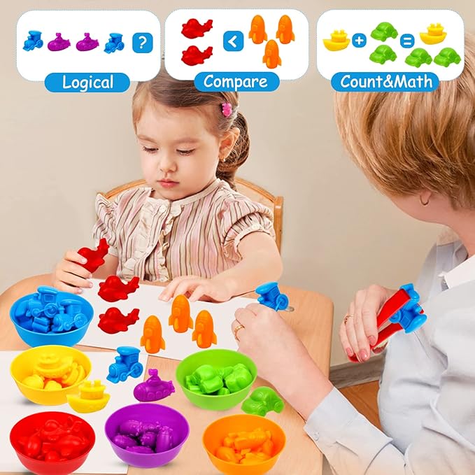 Counting Transport Matching Game with Rainbow Bowls,Color Sorting & Sensory Training Montessori Preschool Education Learning Fine Motor Skills Easter Gifts for 3 4 5 Years Old Boys Girls