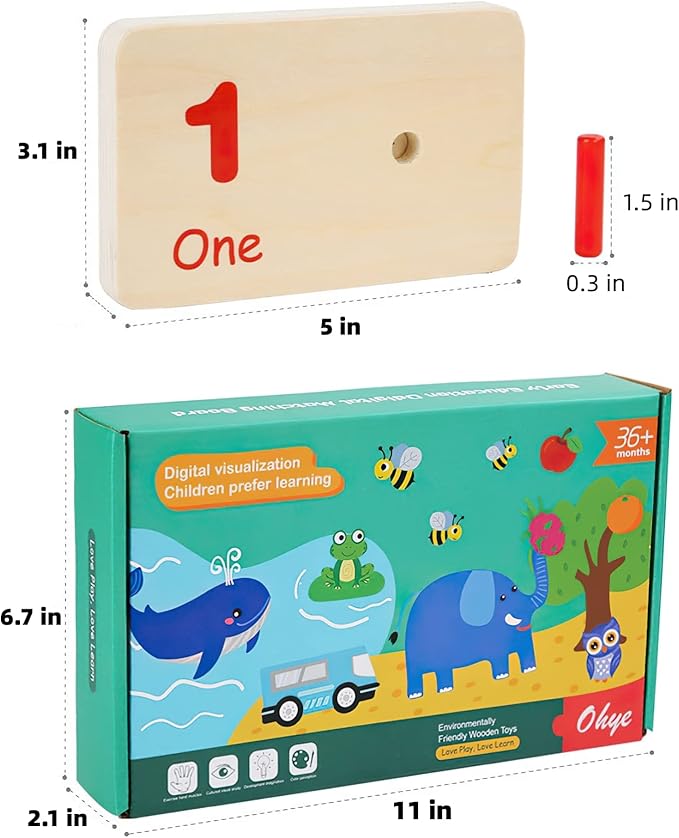 Montessori Number Counting Blocks Peg Board Toys, Wooden Math Manipulative Materials for Preschool, Number Montessori Learning Toy for Toddlers & Kindergarteners (Colorful Peg)