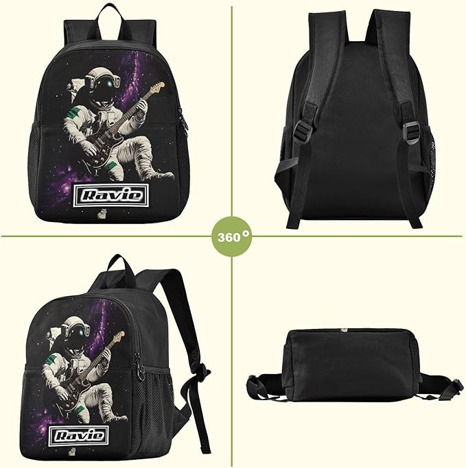 Guitar Astronaut Toddler Backpack for Boys Girls 3-6 Bookbag for Preschool Small Kindergarten Elementary Backpackss for Kids for Travel