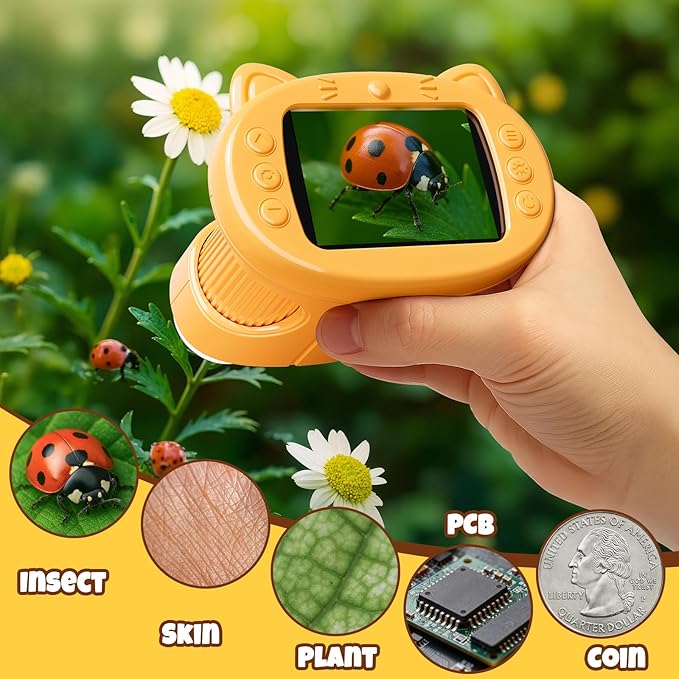 Handheld Digital Mini Microscope for Kids: 1000X 4K Pocket Portable 2.4" Screen Microscopes Toys STEM Electronic Learning Educational Science Kit Toddler 8-12 Birthday Gift 3 4 5 6 7 Year Old Boy Girl