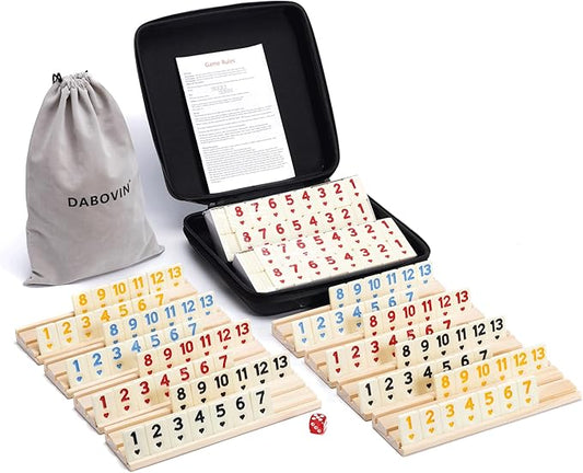 Upgraded Original Rummi with Case, 8 Players Rummy with 8 Wooden Trays and 214 Rumi Tiles, Classic and Funny Party Game