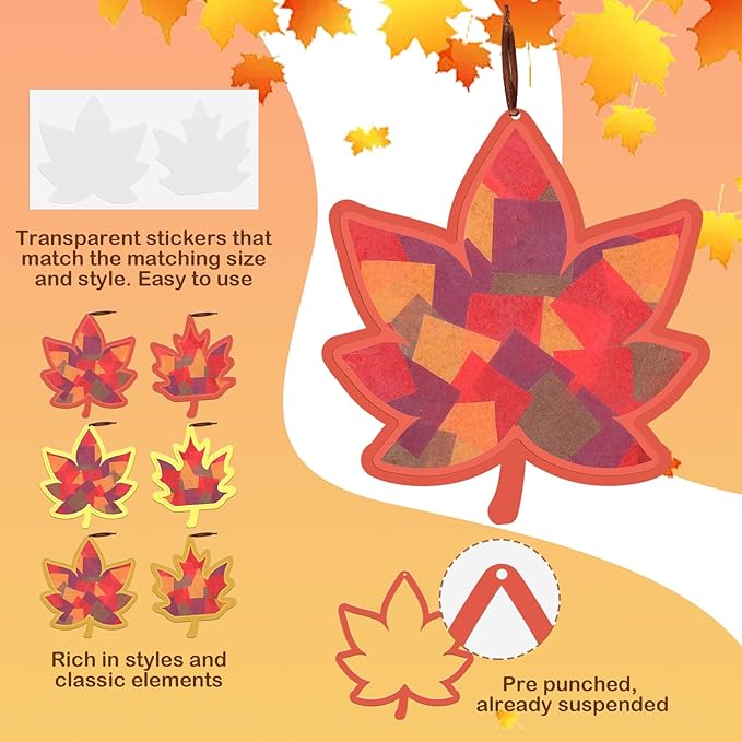 Chiisong 24 Sets Maple Crafts Kit DIY Tissue Paper Sign Crafts for Back to School Fall Harvest Thanksgiving Religious Christian Party Fun Home Actives