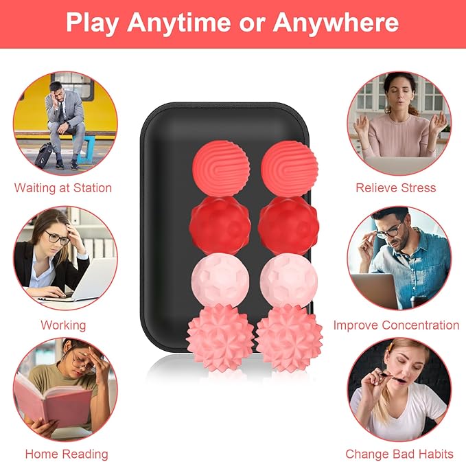 BUSOHA Silicone Magnetic Fidget Balls - 8 Pack Silicone Stress Relief Balls Stone for Adults Sensory Travel Toys for Calming,Stress,Autism and ADHD,Gifts for Kids Girls Boys,Red