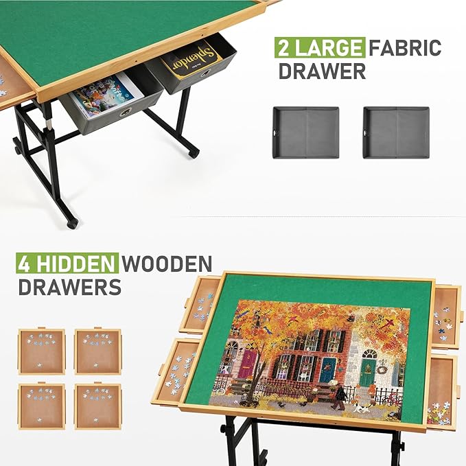2000 Pieces Puzzle Table with Wheels, with Drawers and Cover, 40.16"x28.5" Adjustable Height & 45° Tilting, Puzzle Board for Adults