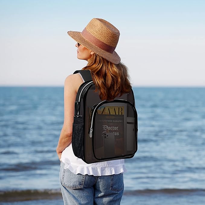 Clear Backpack Heavy Duty Transparent Backpack for Security Travel Work (Black)