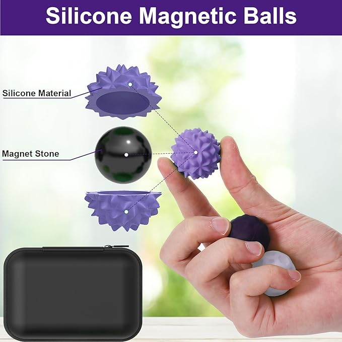 BUSOHA Silicone Magnetic Fidget Balls - 8 Pack Silicone Stress Relief Balls Stone for Adults Sensory Travel Toys for Calming,Stress,Autism and ADHD,Gifts for Kids Girls Boys,Purple