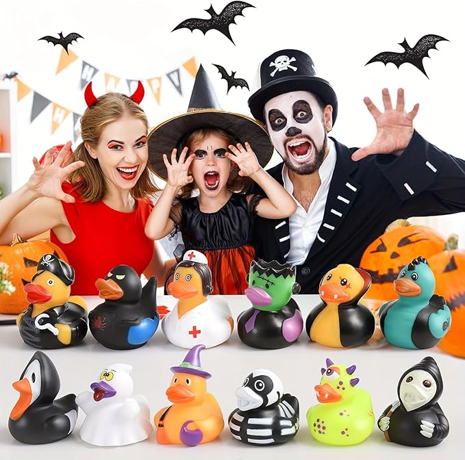 52 Pcs Halloween Rubber Ducks,Bulk Halloween Ducks Toys for Halloween Goodie Bag Stuffers, Rubber Duckies Baby Bath Toys for School Classroom Game Prizes,Halloween Party Favors Gifts for Kids