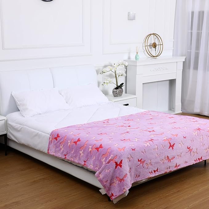 Glow in The Dark Blanket Butterfly Gifts for Kids Girls Birthday Christmas Bedroom Bed Room Decor Soft Cozy Fluffy Plush Fleece Premium Luminous Throw Fun Cool for Teen Toddler 50"x60"