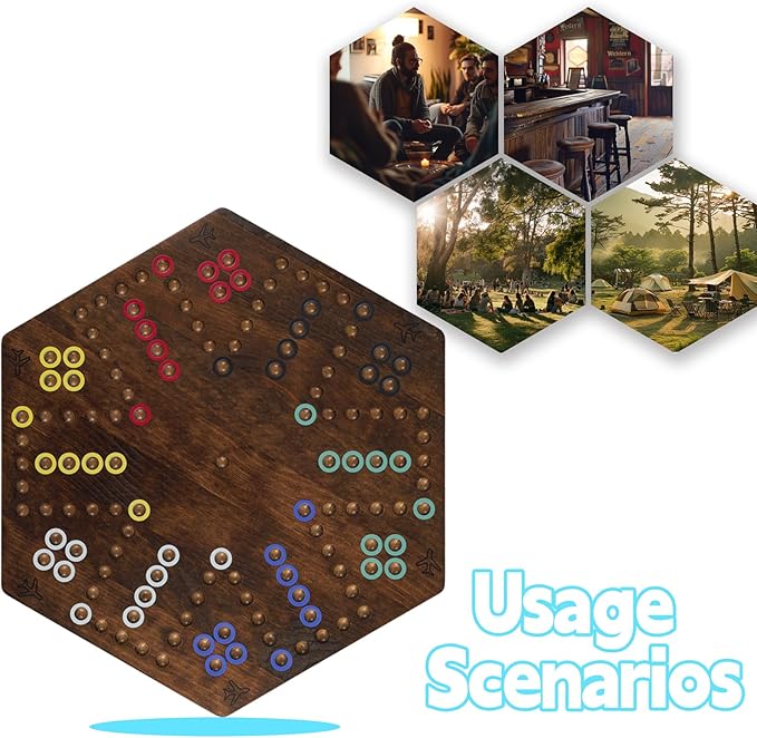 Wahoo Board Game - 23.6 inch Marble Game Board with 24 Glass Marbles and 6 Dice,Solid Wood Double-Sided Game Board for 4 or 6 Players - Family and Party Game