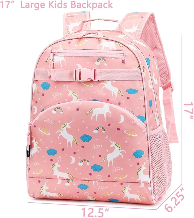 FlowFly Kids Backpack for Toddler Boys Girls, Simple Lightweight Bookbag for Daycare Kindergarten Elementary School Travel, Small Modern Bag (Large, Unicorn)