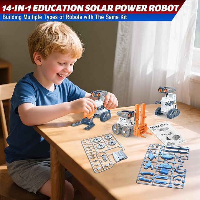 21-in-1 Education Solar Power Robot, STEM Toys for Ages 8-13, DIY Educational Science Building Toy, Solar or Battery Powered Robotic Set for Children Birthday with 210Pcs