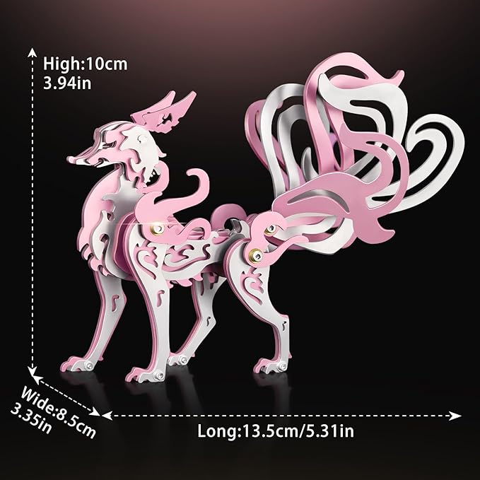 3D Metal Puzzles,3D Metal Puzzle for Adults,Mechanical Model Kit Fox Pink,Steel 3D Puzzles Stainless Steel Ornaments for Adults Home Decor Art Craft Gifts Toys.