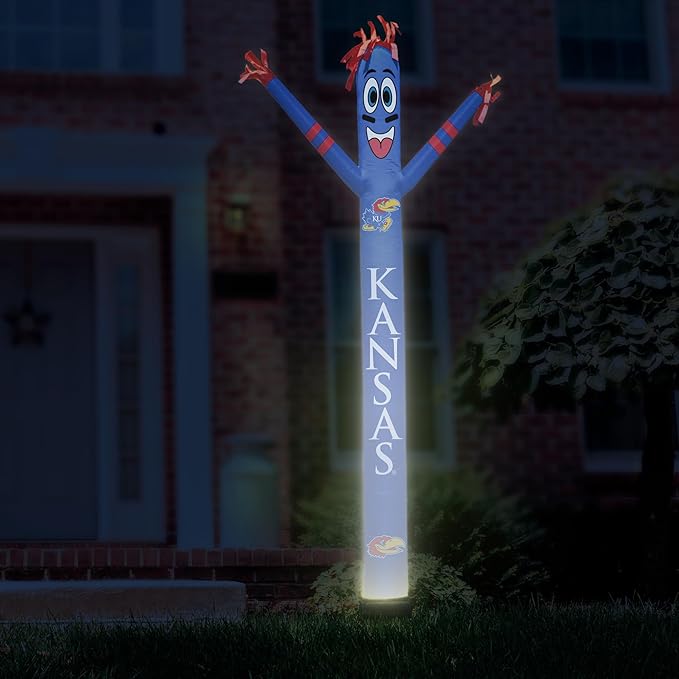 NCAA Kansas (KU) Football Wacky Waving Inflatable Tube Guy with LED Lights & Built-in Blower - 6" x 36" x 96" Inflatable Tube Man Crazy Sports Fan Outdoor Party Decoration