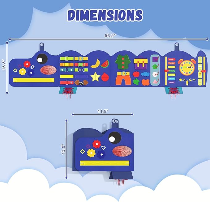 Crocodile Montessori Busy Board - Sensory Wall Panel for Kids, Felt Activity Cube for Toddlers, Daycare Toys, Playroom Furniture Essentials, Wall Mounted Sensory Board Toy Gift for Boys Girls, 3-6