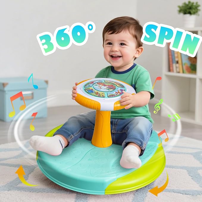 Dinosaur Sit and Spin Toys for Toddlers 1-3, 360° Toddler Spinning Seat with LED Lights and Music Christmas Birthday Gift for 1 2 3 Years Old Boys Sensory Toys Toddler Activities