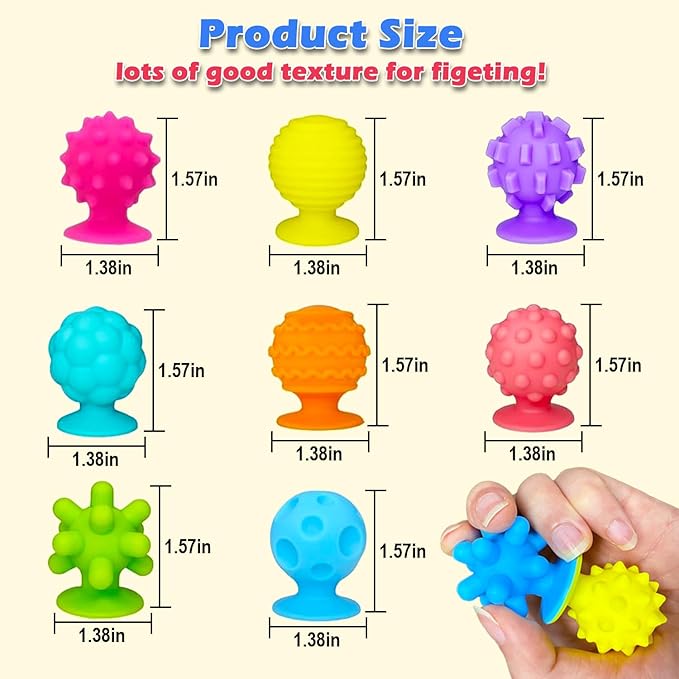 Sensory Fidget Toys Kids Adults, 16Pcs Textured Suction Toys for Autism Kids Calming, Sensory Desk Toys for Anxiety Relief, Fidget Strips for Classroom Office (Style 1)