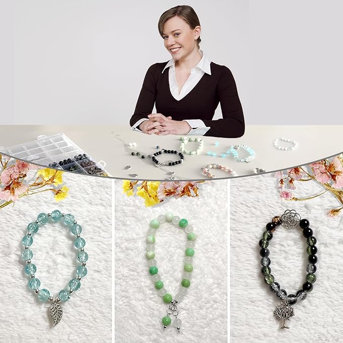 Glass Beads for Bracelets, 8mm Crackle Beads in 18 Colors, 414PCS DIY Jewelry Kit, Glass Beads for Jewelry Making