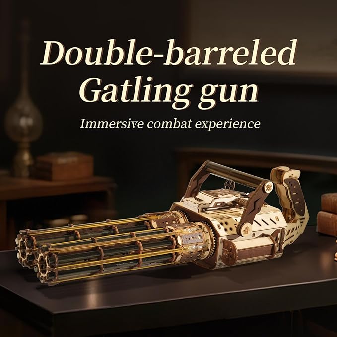 3D Wooden Puzzle Gun for Adults, Rubber Band 3D Puzzle, Gatling Gun Model Building Kit, 344pcs Wood Puzzles DIY Building Model Kits - Excellent for Adult, Teens, and Craft Enthusiasts