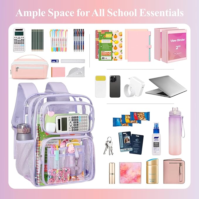 PACKISM Clear Backpack for School - 17 inch Large Heavy Duty Clear Bookbag, See Through PVC Backpacks (for age 12 above)