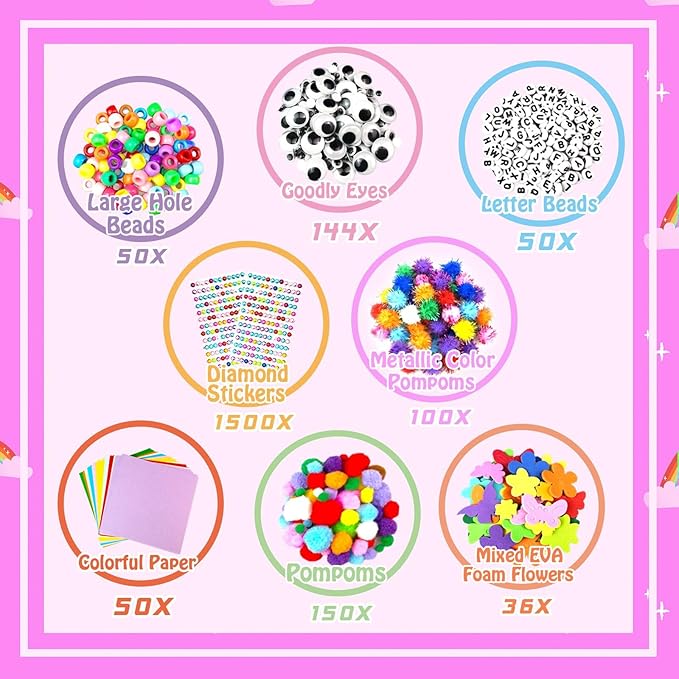 3000Pcs Arts and Crafts Supplies for Kids Craft Kits with Pipe Cleaners Crafting Supply All in 3 Layered Craft Box DIY Crafts for Kids Ages 4-8 8-12 Homeschool Supplies Toys Gifts for Girls & Boys