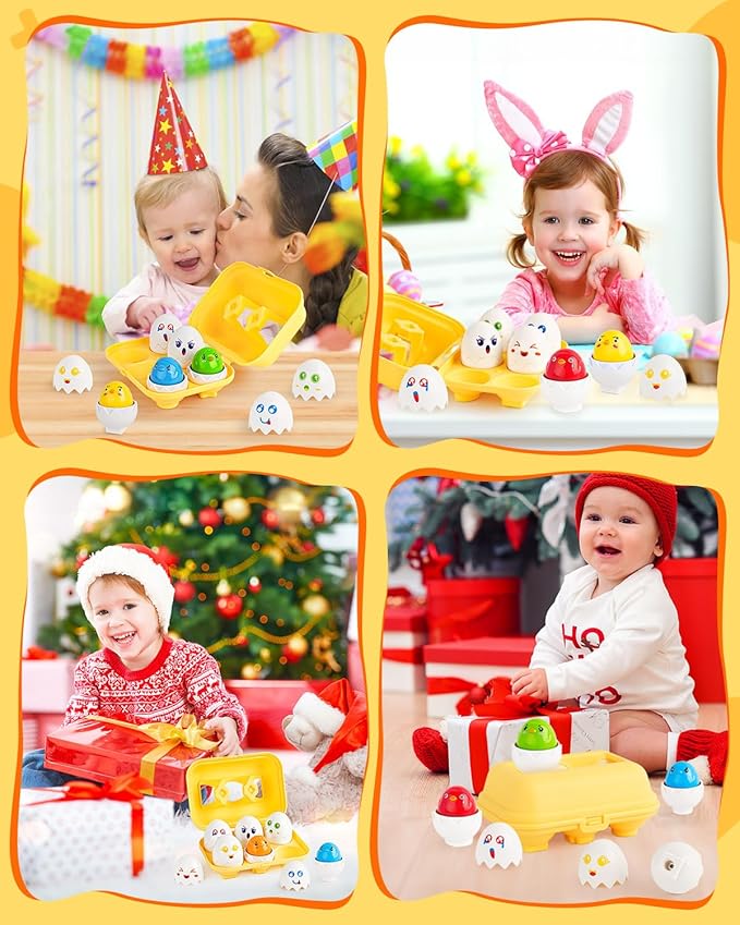 CPSYUB Toddler Matching Eggs Toys - Color Shape Sensory Sorting Toys for Toddler 1-3, Easter Montessori Learning Fine Motor Skills Travel Bingo Puzzle Games Birthday Gifts for Baby Boys Girls