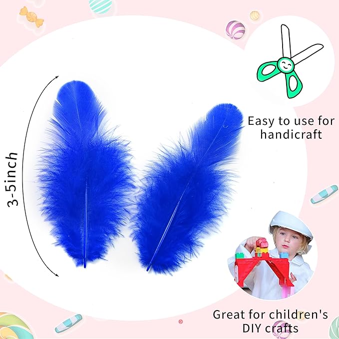 Soarer 300pcs Blue Feathers for Crafts - 3-5inch Feathers Bulk for Wedding Home Party, Dream Catcher Supplies and DIY Crafts(RoyalBlue)