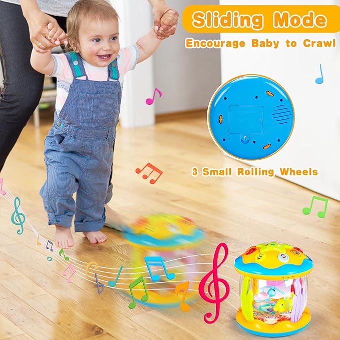 Baby Musical Toys 0-6 6-12 Months Rotating Projector Light Up Infant Tummy Time Toys 0-3-6 Months Sensory Toddler Toy Age 1-2-4 New Birthday Gifts for 1 Year Old Girl Boy Baby Aquarium Learning Toy