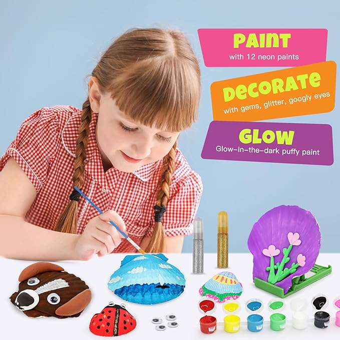 Nicmore Kids Sea Shell Art & Crafts: Glow in The Darkness Painting Kits Crafts for Age 4-6 4-8 8-12 Gift for Boys Girls Art Supplies Activities Toy Gifts for 3 4 5 6 7 8 9 10 11 12 Year Old