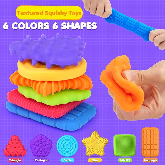 Sensory Fidget Toys for Kids Toddlers: 16 Pack Textured Squishy Quiet Fidget Toys for Autistic Special Needs - Sensory Stretchy Toys - Calm Down Toy for Classroom Students Prizes Office Anxiety Relief