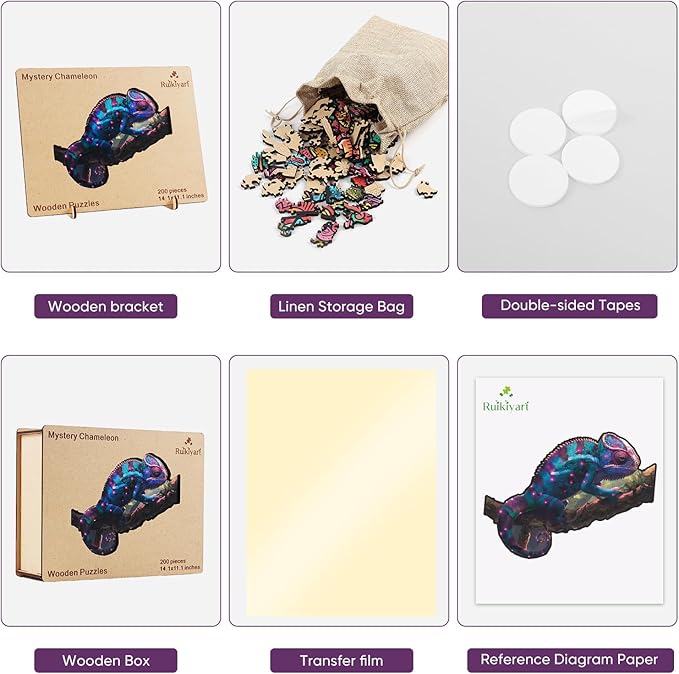 Ruikiyart Wooden Puzzles for Adults, 5MM 500 Pieces Chameleon Jigsaw Puzzles Unique Shapes Lizards Wood Puzzles Gift for Kids and Adults on Birthday, Thanksgiving, Christmas (20.4"x16.1")