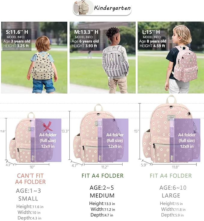 Corduroy Toddler Backpack for Boys 2-5: Preschool Backpacks for Girls - 13.5" H Fit Folder