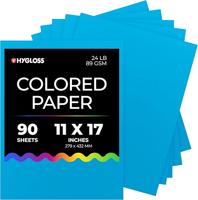 Hygloss Dark Blue Colored Paper - 24 lb, 89 GSM, Acid-Free, Fade-Resistant, 11x17-Inch Ledger Size Color Copy Paper, 90 Sheets