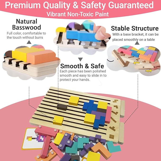 Wooden Stacking Puzzle Toy 3D Wooden Russian Puzzle for Kids, Montessori Wood Stacking Blocks Colored Family Brain Teaser Activity, Giant Block Board Toys for Toddlers 3-6 Years