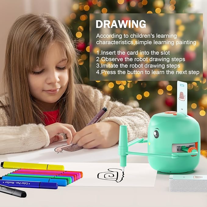 Smart Drawing Robot for Kids,Montessori Educational Painting Toy for 5+ with Voice Interaction&16 Color Pens,Magic Drawing Robot with 150 Learning Word Cards,Ideal Gift for 5+ Year Old Boys Girls