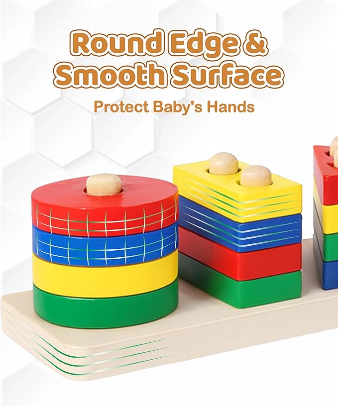 Montessori Wooden Shape Sorter Toy for Toddlers 1-3 – Multicolor Color Sorting & Stacking Toys, Educational Early Learning Sensory Toy, Fun Preschool Gift for 2 Year Olds