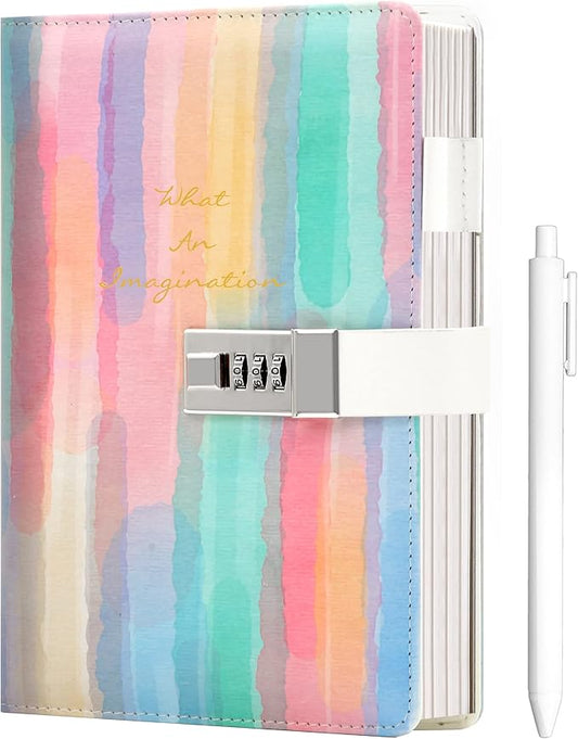 CAGIE Diary with Lock for Girls Age 8 9 10 11 12, Hardcover Rainbow Journal with Lock for Teens Girl Birthday Valentines Day Gifts, 5.7 x 8.5 Inch Kids Journal with Pen 192 Pages journaing Notebook