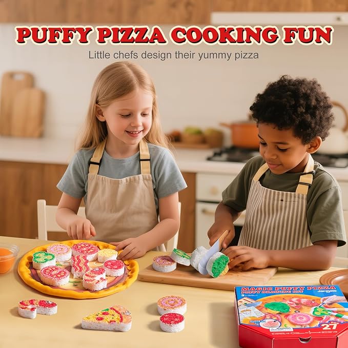 Jar Melo Magic Puffy Paint Pizza Kit, 27 Pcs Magic Foam Texture Painting Kit, 3D Art Foam Paper, Puffy Paint Crafts for Kids Ages 4-8, DIY Creative Gifts for Girls and Boys