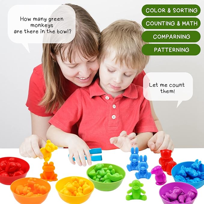 Counting Color Sorting Toys Animals Matching Games with Rainbow Bowls,Preschool Learning Educational Montessori Sensory Training Activities Toys Easter Gift for 3 4 5 Year Old Toddlers