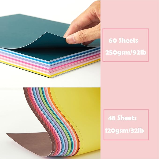 108 Sheets Bright Hard Construction Paper Colorful Cardstock,8.27x11.6 Inch Colored Card Stock Pastel for DIY Craft,Scrapbook Paper Back to School Supplies (120GSM & 250GSM MIXED)