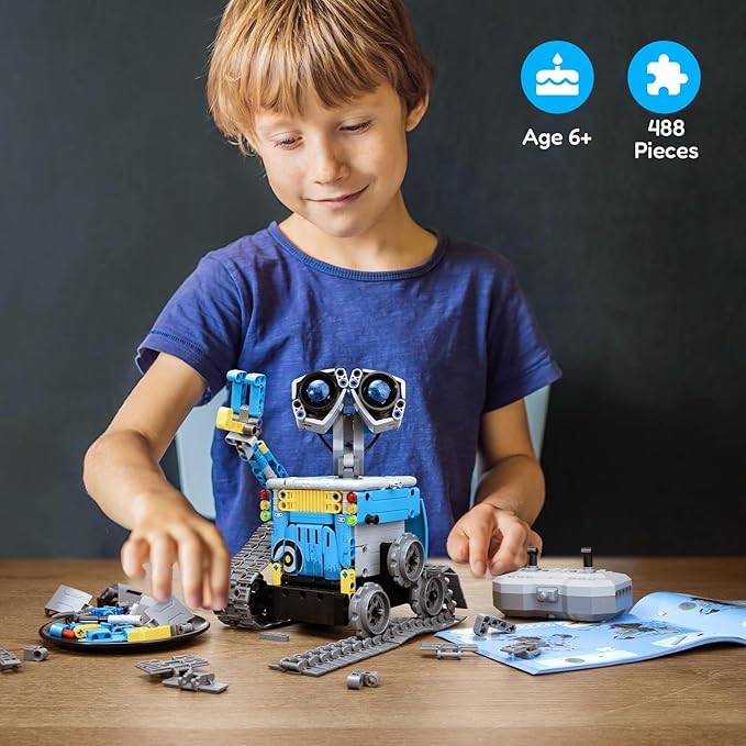 Robot Building Kit with Remote Control STEM Gifts for Kids Boys Ages 8-14, Technic Coding Robotic Toys for Teenโs Birthday, Build 5in1 Models with 488 Pieces