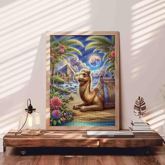 1000 Piece Jigsaw Puzzles for Adults Camel Desert Landscape Jigsaw Puzzle Fantasy 1000 Pieces Puzzles for Game Desert Pyramid Wall Decor DIY Craft 27 x 20 Inches Love Camel Puzzle