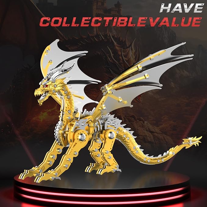 3D Puzzles for Adults,Metal Dragon Puzzle Building Set,Collectible Mechanical Engineering Crafts for Home Office Decoration & Gift(Golden)