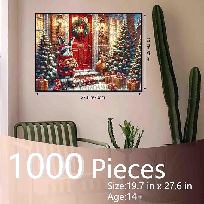 1000 Piece Jigsaw Puzzles for Adults Rabbit Delivery Christmas Cookie Painting Jigsaw Puzzle Animal/Wildlife 1000 Pieces Puzzles Family Fun Game DIY Craft Bedroom Decor Christmas Tree Puzzle Art Gift