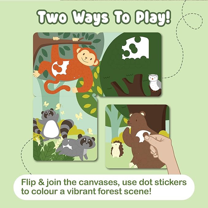 BINCA Dotties Dot Art Activity Kit, 750+ Stickers, Forest Animals Mess-Free Activities, DIY Dot Sticker Art for Toddlers, Kids Travel Activities, Craft Kits & Gifts for Boys & Girls Ages 4,5,6,7
