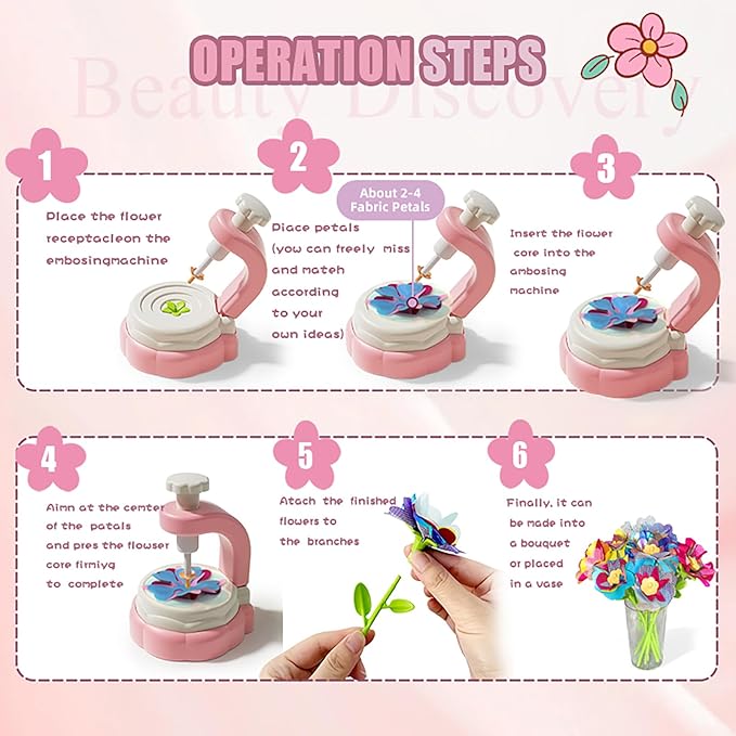 DIY Fabric Flower Bouquet Toy Kit for Kids β Build Your Own Flowers Craft Set with Tool & Gift Box β Educational Activity Preschool Toddler Girls Ages 4-8 β Birthday, Easter, Mother's Day Gift