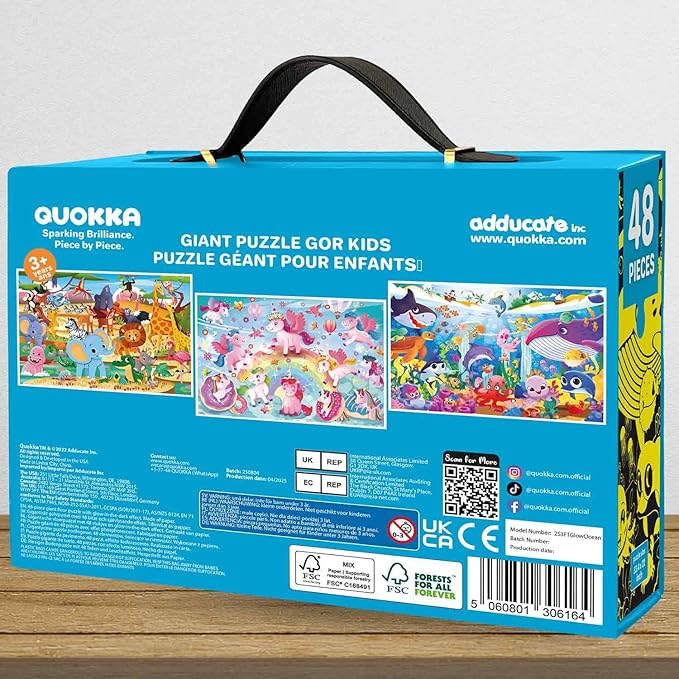 QUOKKA Floor Puzzles for Kids Ages 4–8 – 2x3 FT Giant Glow in The Dark Jigsaw – 48 Large Pieces – Deep Sea Adventure Scene – Montessori Toy with Gift Box – Fun Learning Activity