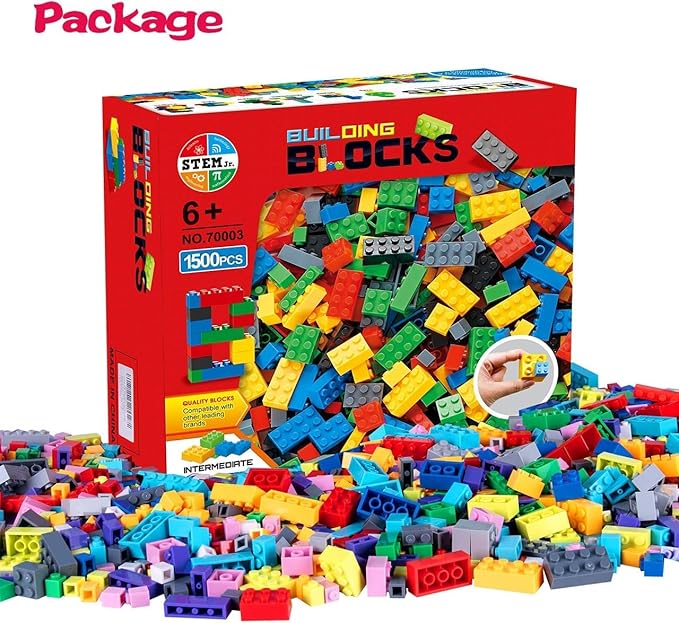 1500 Pieces Building Bricks for Kids with Doors, Windows, Wheels, Tires, Axles, Classic Building Bulk Blocks Compatible with All Major Brands for Boys Girls Ages 3 4 5 6 7 8 9 10 Year Old