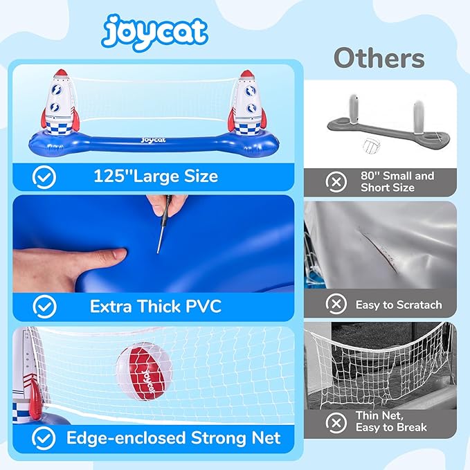 JoyCat Inflatable Pool Volleyball Set,125 Inch Volleyball Net & Basketball Hoop,Floating Swimming Pool Games Lake Beach Toys for Kids,Water Games for Adults and Family,Pools Party Gift Essentials